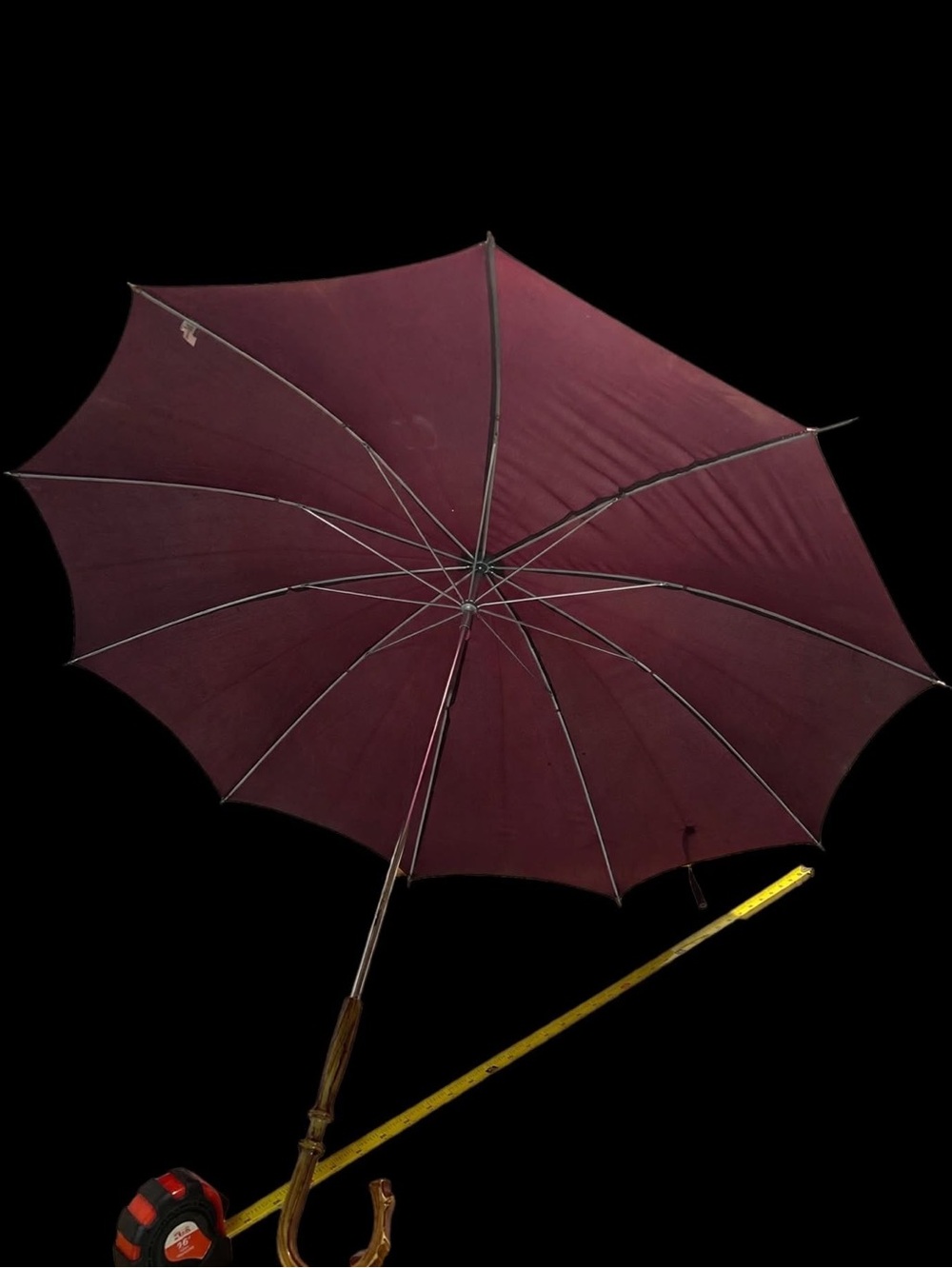 Vintage Burgundy Umbrella Faux Bamboo Hook Handle 33" Classic